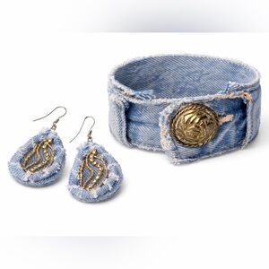 Upcycled Denim Jewelry Set 💙 Statement Cuff + Earrings | Handmade |1️⃣of a Kind